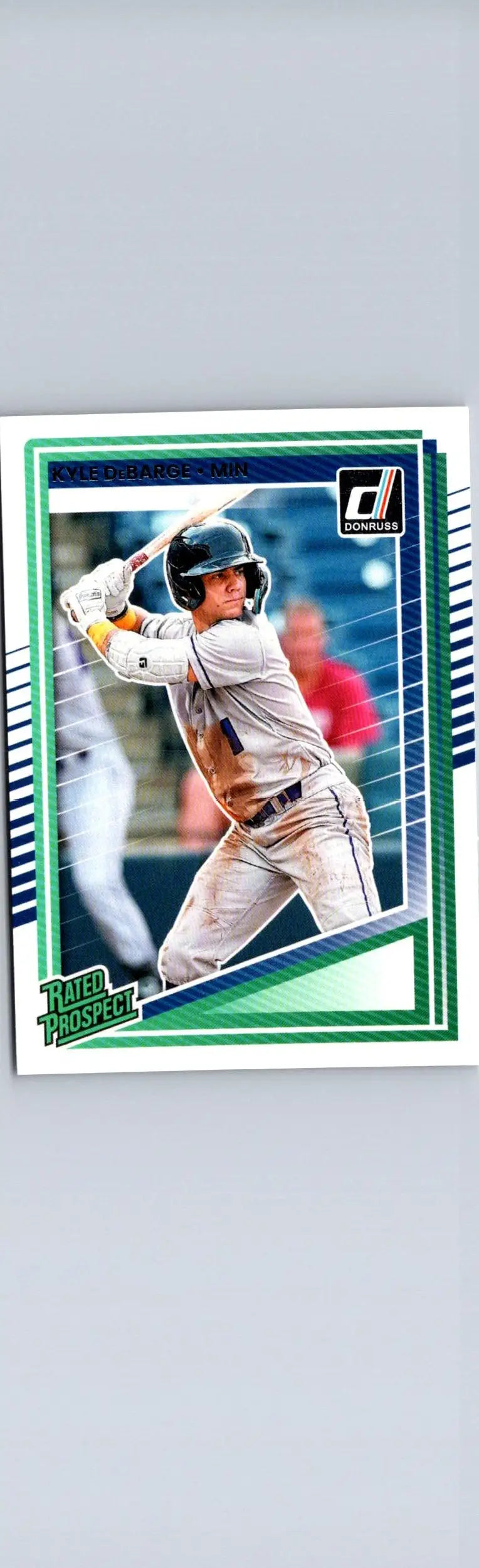 Baseball trading card featuring Kyle DeBarge in batting stance from 2025 Donruss series