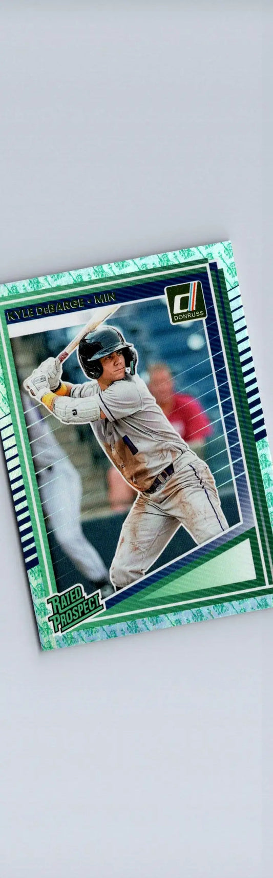 Green-bordered baseball trading card of Kyle DeBarge batting in 2025 Donruss #188