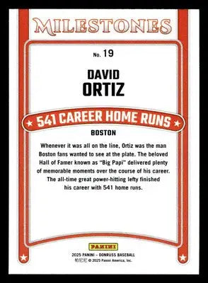 2025 Donruss #19 David Ortiz Milestones - Baseball Card Single
