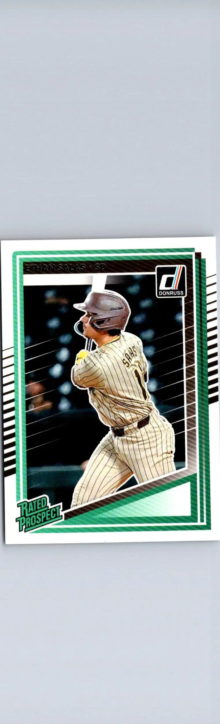 Baseball trading card featuring Ethan Salas in batting stance from 2025 Donruss #199