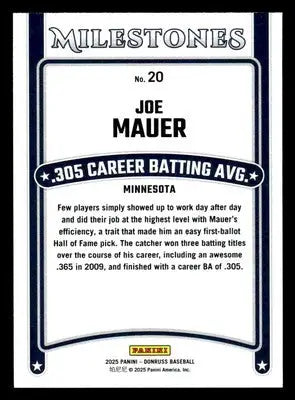 2025 Donruss #20 Joe Mauer Milestones - Baseball Card Single
