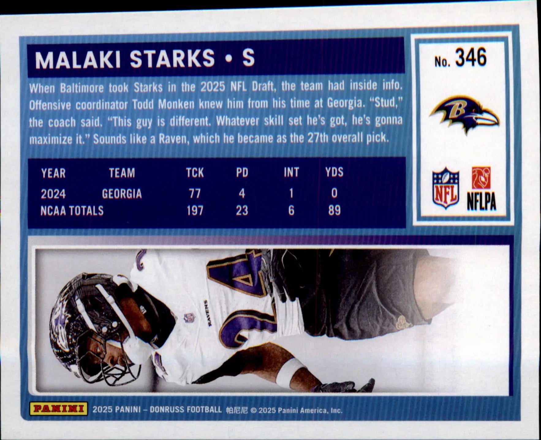 2025 Donruss #346 Malaki Starks Rookie Rookie - Football Card Single