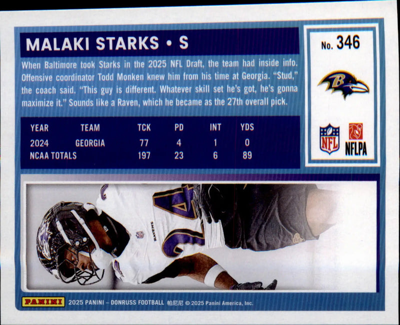 2025 Donruss #346 Malaki Starks Rookie Rookie - Football Card Single