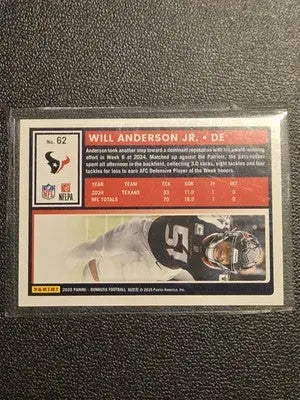 2025 Donruss #62 Will Anderson Jr. Press Proofs Purple - Football Card Single
