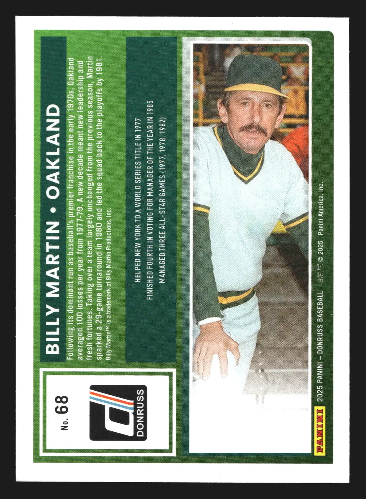 2025 Donruss #68 Billy Martin Oakland Athletics - Baseball Card Single