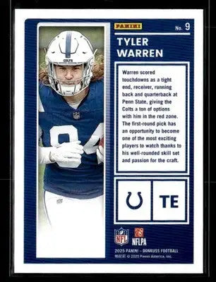 2025 Donruss #9 Tyler Warren The Rookies RC Indianapolis Colts - Football Card Single