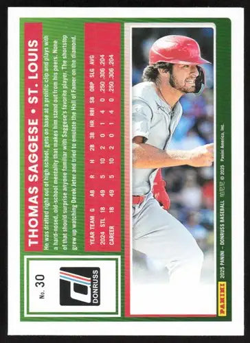 2025 Donruss Base #30 Thomas Saggese NM-MT Cardinals ID:78516 - Baseball Card Single