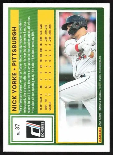 2025 Donruss Base #37 Nick Yorke NM-MT Pirates ID:78519 - Baseball Card Single
