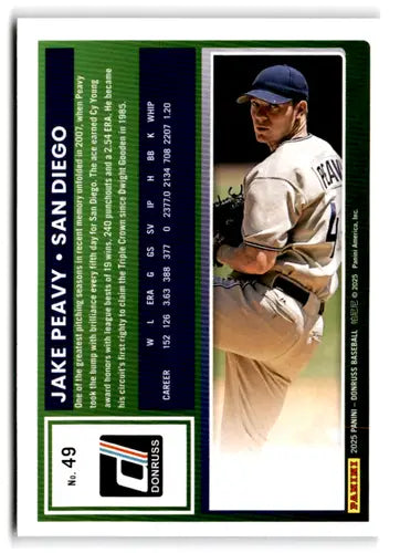 2025 Donruss Base #49 Jake Peavy NM-MT Padres ID:78527 - Baseball Card Single