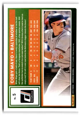 2025 Donruss Base #5 Coby Mayo NM-MT Orioles ID:78503 - Baseball Card Single