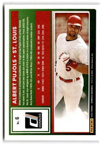 2025 Donruss Base #6 Albert Pujols NM-MT Cardinals ID:78504 - Baseball Card Single