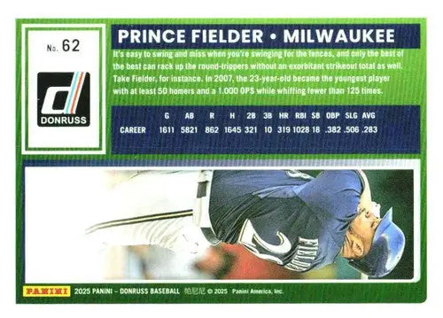 2025 Donruss Base #62 Prince Fielder NM-MT Brewers ID:79036 - Baseball Card Single