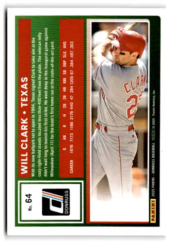 2025 Donruss Base #64 Will Clark NM-MT Rangers ID:78533 - Baseball Card Single