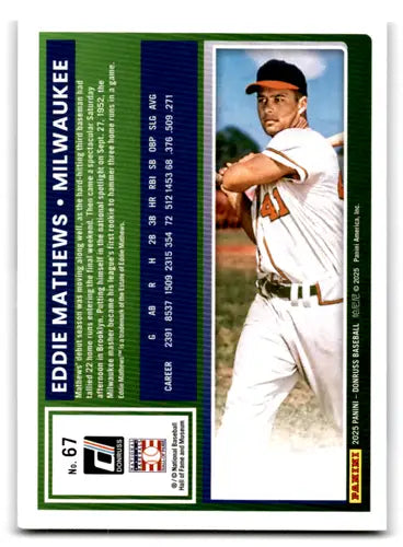 2025 Donruss Base #67 Eddie Mathews NM Near Mint Braves ID:79442 - Baseball Card Single