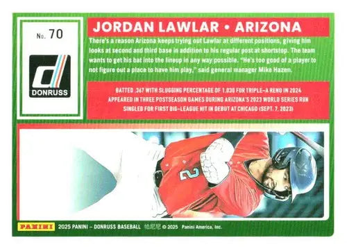 2025 Donruss Base #70 Jordan Lawlar NM-MT Diamondbacks ID:79040 - Baseball Card Single