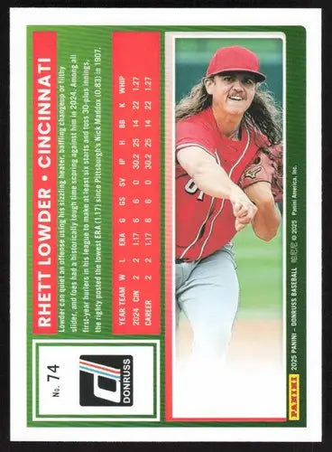 2025 Donruss Base #74 Rhett Lowder NM-MT Reds ID:78539 - Baseball Card Single