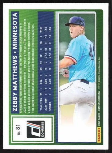 2025 Donruss Base #81 Zebby Matthews NM-MT Twins ID:78542 - Baseball Card Single