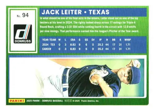 2025 Donruss Base #94 Jack Leiter NM-MT Rangers ID:80503 - Baseball Card Single