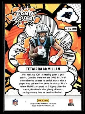 2025 Donruss #BS-TMN Tetairoa McMillan Bomb Squad RC Carolina Panthers - Football Card Single