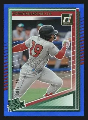 2025 Donruss Christian Moore #145 Rated Prospect Blue /149 Angels - Baseball Card Single