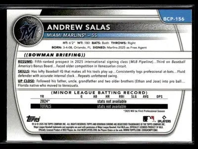 2025 Donruss Chrome #BCP-156 Andrew Salas - Baseball Card Single
