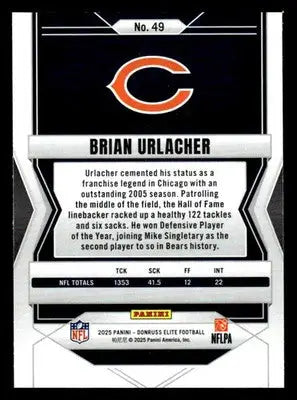2025 Donruss Elite #49 Brian Urlacher - Football Card Single