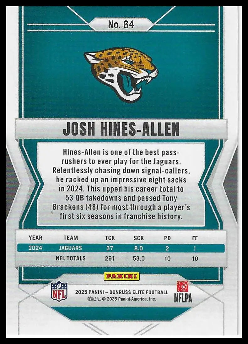2025 Donruss Elite Aspirations Lime Green #64 Josh Hines-Allen #758/999