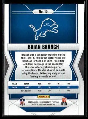 2025 Donruss Elite Brian Branch #15 Pink Detroit Lions - Football Card Single