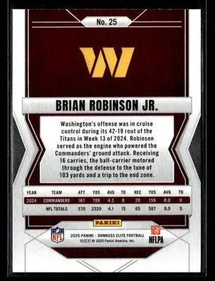 2025 Donruss Elite Brian Robinson Jr. #25 Washington Commanders - Football Card Single
