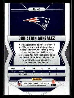 2025 Donruss Elite Christian Gonzalez #48 New England Patriots