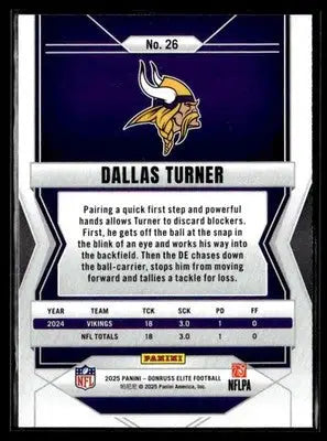 2025 Donruss Elite Dallas Turner #26 Minnesota Vikings - Football Card Single