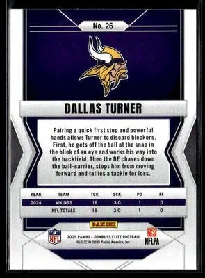 2025 Donruss Elite Dallas Turner #26 Minnesota Vikings - Football Card Single