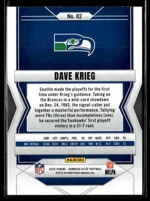 2025 Donruss Elite Dave Krieg #82 Seattle Seahawks - Football Card Single