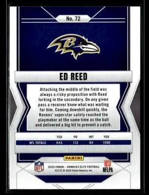 2025 Donruss Elite Ed Reed #72 Baltimore Ravens - Football Card Single