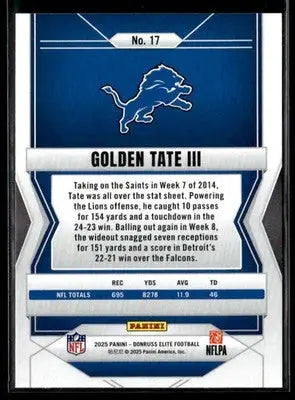 2025 Donruss Elite Golden Tate III #17 Detroit Lions - Football Card Single