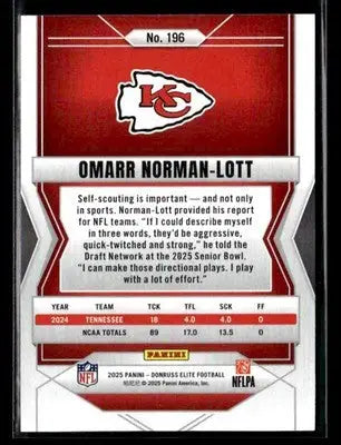 2025 Donruss Elite Omarr Norman-Lott #196 Orange SN,RC #/199 Kansas City Chiefs