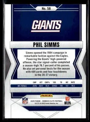 2025 Donruss Elite Phil Simms #58 New York Giants - Football Card Single