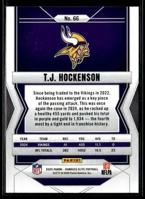 2025 Donruss Elite T.J. Hockenson #66 Minnesota Vikings