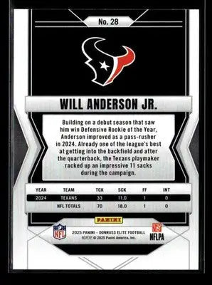 2025 Donruss Elite Will Anderson Jr. #28 Houston Texans - Football Card Single