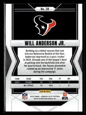 2025 Donruss Elite Will Anderson Jr. #28 Houston Texans - Football Card Single