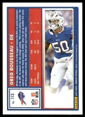 2025 Donruss Football Greg Rousseau #113 Football - Football Card Single