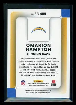 2025 Donruss Football Omarion Hampton #RPJ-OHN Jersey Patch Football - Football Card Single