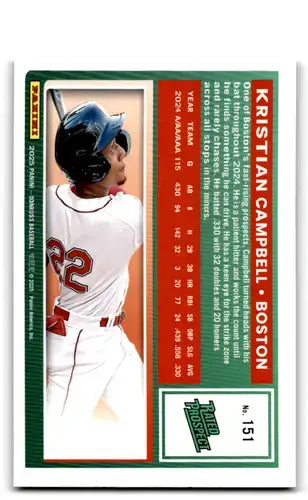 2025 Donruss Green Laser #151 Kristian Campbell NM-MT RC Rookie Red Sox ID:80499 - Baseball Card Single
