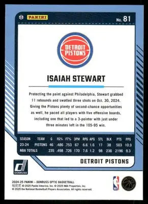 2025 Donruss Optic Isaiah Stewart #81 Basketball - Basketball Card Single