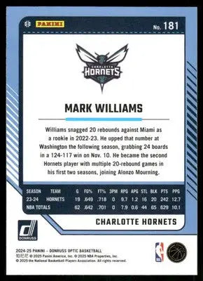 2025 Donruss Optic Mark Williams #181 Basketball - Basketball Card Single
