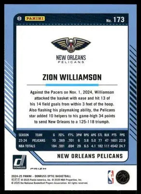 2025 Donruss Optic Zion Williamson #173 Holo Basketball - Basketball Card Single