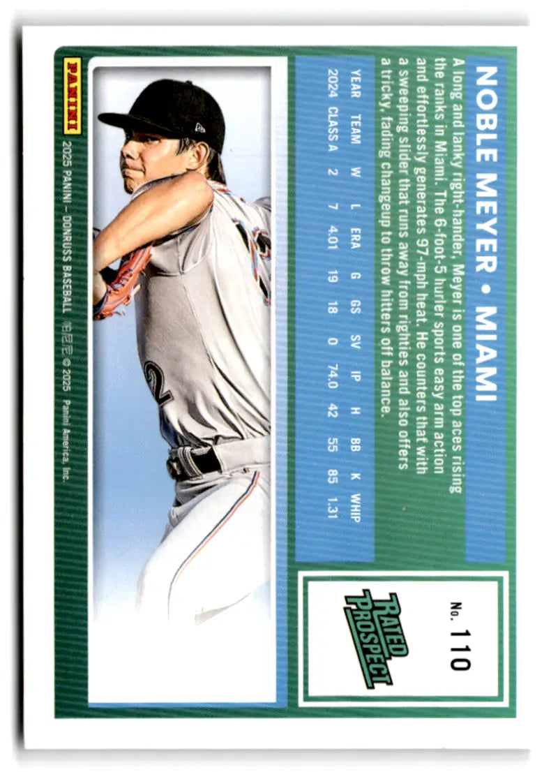 2025 Donruss Rated Prospects #110 Noble Meyer NM-MT RC Rookie Marlins R ID:78552 - Baseball Card Single