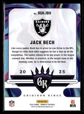 2025 Donruss #RGK-JBH Jack Bech Rookie Gridiron Kings - Football Card Single