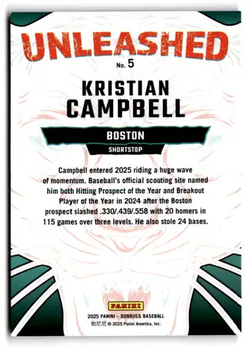2025 Donruss Unleashed #5 Kristian Campbell NM-MT Red Sox ID:79001 - Baseball Card Single