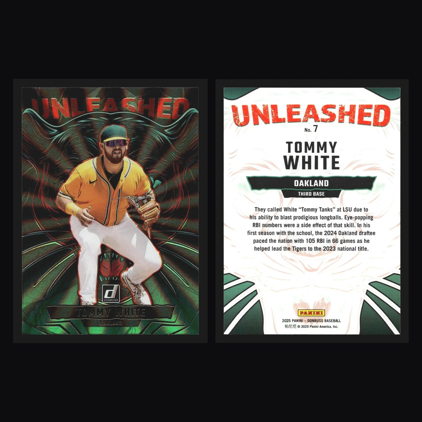 2025 Donruss Unleashed #7 Tommy White Green Laser Oakland Athletics - Baseball Card Single